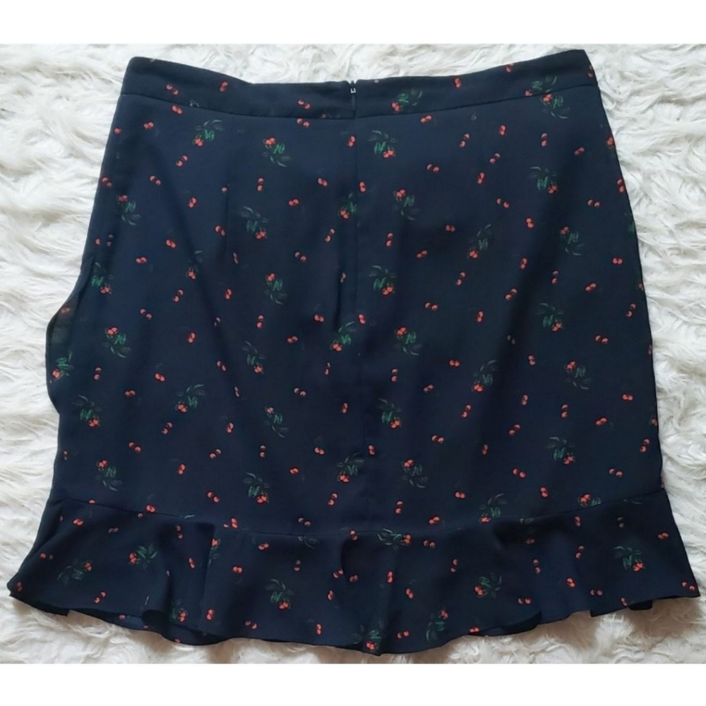 Banana Republic Cherry Print Skirt Ruffle Navy Blue Retro Rockabilly Red - Picture 2 of 3